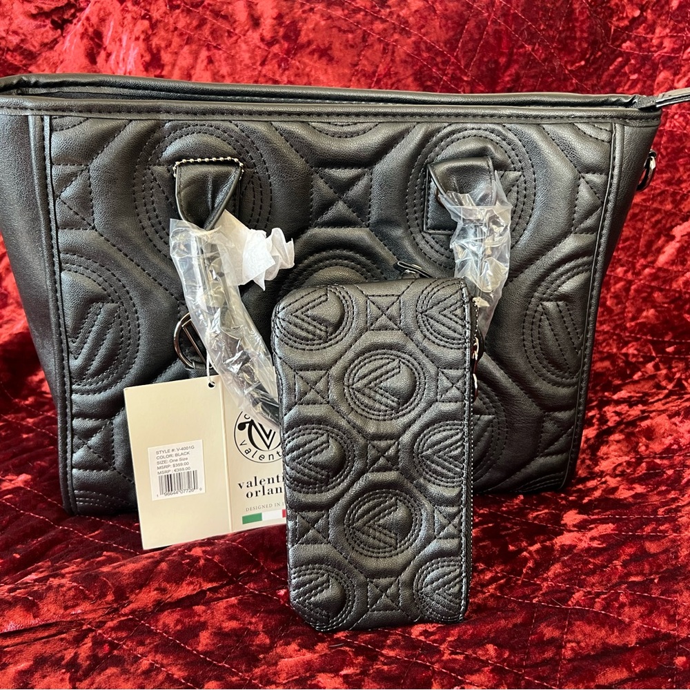 Valentino Orlandi  Black Quilted Women's Bag Set